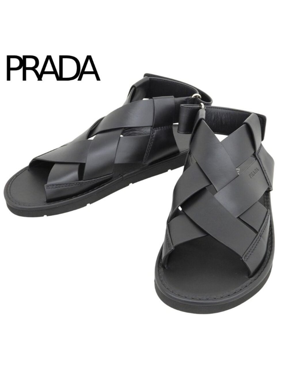 Prada Leather Cross Strap Sandals Black 8